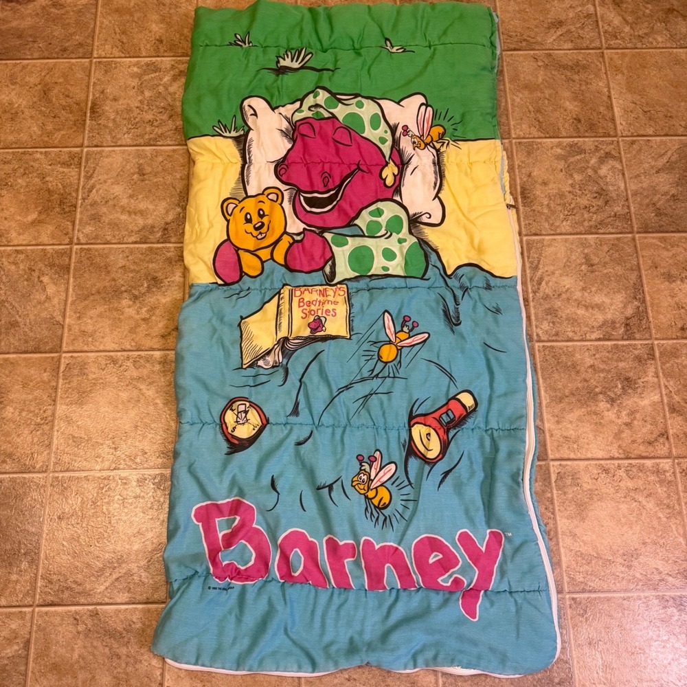 Vintage 1992‎ Barney the Dinosaur Bedtime Stories Sleeping Bag Lyons Group 90s